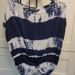 Lucky Brand Blue and White Tie Front Short Sleeve Tee